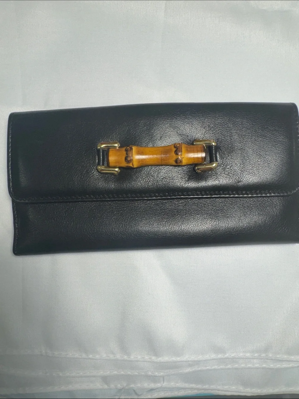 Gucci Bamboo detail Black Leather Wallet EUC